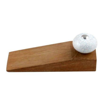 2 Pieces White Turquoise Ceramic Crackle Wwoden Door Stopper